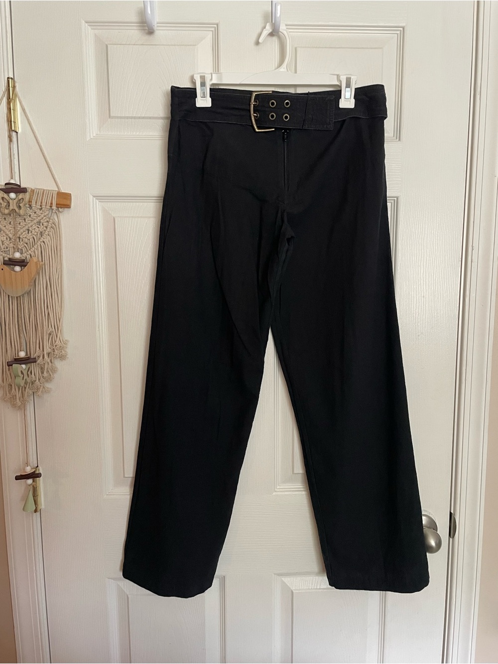 Womens size Medium 100% Cotton Black Wide-Leg Pants with Belt
